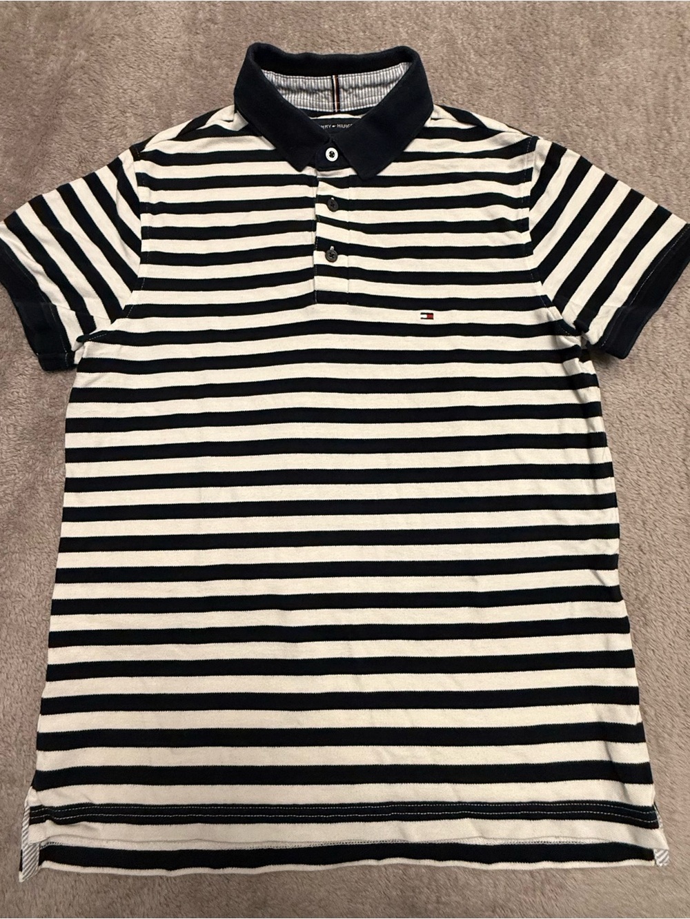 Tommy Hilfiger Black and White Striped Men’s Polo